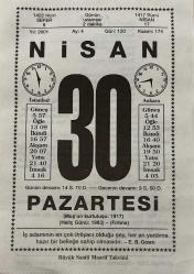30 NİSAN 2001 - TAKVİM YAPRAĞI - DOĞUM GÜNÜ HEDİYESİ - BÜYÜK SAATLİ MAARİF TAKVİMİ - E.B.GOWN - YEKTA GÜNGÖR ÖZDEN - RAKIM ZİYAOĞLU BELEDİYE TARİHÇİSİ - ARAP PETROLLERİ