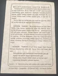 9 OCAK 2002 - TAKVİM YAPRAĞI - DOĞUM GÜNÜ HEDİYESİ - BÜYÜK SAATLİ MAARİF TAKVİMİ - THOMAS SYRUS - MİLLETLERARASI SAATİN KABULÜ - HALİ EDİP ADIVAR'IN VEFATI - ŞAİR CEMAL SÜREYA'NIN VEFATI