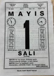1 MAYIS 2001 - TAKVİM YAPRAĞI - DOĞUM GÜNÜ HEDİYESİ - BÜYÜK SAATLİ MAARİF TAKVİMİ - ENİS ÇABUKAŞ - ENVER TUNÇALP - MAYIS - KARİKATÜRİST ALTAN ERBULAK'IN VEFATI - TRAFİK HAFTASI - MUHSİN DURUCAN