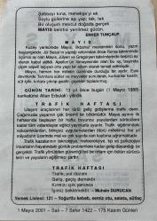 1 MAYIS 2001 - TAKVİM YAPRAĞI - DOĞUM GÜNÜ HEDİYESİ - BÜYÜK SAATLİ MAARİF TAKVİMİ - ENİS ÇABUKAŞ - ENVER TUNÇALP - MAYIS - KARİKATÜRİST ALTAN ERBULAK'IN VEFATI - TRAFİK HAFTASI - MUHSİN DURUCAN