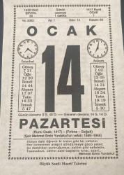 14 OCAK 2002 - TAKVİM YAPRAĞI - DOĞUM GÜNÜ HEDİYESİ - BÜYÜK SAATLİ MAARİF TAKVİMİ - MEHMET EMİN YURDAKUL - MEHMET ESENDAL - ZÜBEYDE HANIM'IN VEFATI - ŞAİR MEHMET EMİN YURDAKUL'UN VEFATI