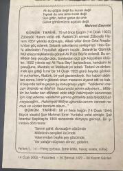 14 OCAK 2002 - TAKVİM YAPRAĞI - DOĞUM GÜNÜ HEDİYESİ - BÜYÜK SAATLİ MAARİF TAKVİMİ - MEHMET EMİN YURDAKUL - MEHMET ESENDAL - ZÜBEYDE HANIM'IN VEFATI - ŞAİR MEHMET EMİN YURDAKUL'UN VEFATI