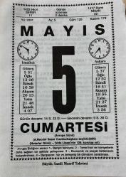5 MAYIS 2001 - TAKVİM YAPRAĞI - DOĞUM GÜNÜ HEDİYESİ - BÜYÜK SAATLİ MAARİF TAKVİMİ - AVRUPA GÜNÜ - GAZİ MUSTAFA KEMAL ATATÜRK - İLK TBMM TOPLANTISI - SORUMSUZ ERKEKLER ADLI KISA YAZI