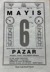 6 MAYIS 2001 - TAKVİM YAPRAĞI - DOĞUM GÜNÜ HEDİYESİ - BÜYÜK SAATLİ MAARİF TAKVİMİ - ENVER TUNÇALP - NECATİ CUMALI - HIDIRELLEZ (HIZIR GÜNÜ)