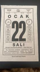 22 OCAK 2002 - TAKVİM YAPRAĞI - DOĞUM GÜNÜ HEDİYESİ - BÜYÜK SAATLİ MAARİF TAKVİMİ - HZ.MUHAMMED - ERCÜMENT UÇARI'NIN VEFATI - RİDANİYE ZAFERİ - GÜNEŞ KOVA BURCUNDA