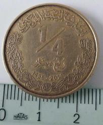 2014 (1435) LİBYA 1/4 ÇEYREK DİNAR ORİJİNAL MADENİ PARASI 3N2AA1 NADİR