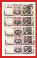 Türkiye Cumhuriyeti 6. Emisyon (1972-1987) 50 Lira Harf Takım ( 5 Adet )