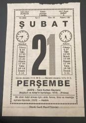 21 ŞUBAT 2002 - TAKVİM YAPRAĞI - DOĞUM GÜNÜ HEDİYESİ - BÜYÜK SAATLİ MAARİF TAKVİMİ - ATATÜRK - TURAN KALAYCIOĞLU - ARİFE - GÜLÜMSEMENİN SIRRI ADLI KISA YAZI