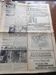 Yeni Asır Gazetesi - 21 Ağustos 1956 - Ticaret Vekili Zeyyad Mandalinci Muhim Bir Nutukla İzmir Fuarını Açtı - İktisadi Şartlar Lehimizdedir Yazan Şevket Bilgin Köşe Yazısı - Dün Akşam İzmir'e Gelen Ve Fuarı Gezen Reisicumhur Celal Bayar'a Çok Hararetli Sevgi Tezahürleri Yapıldı - Fuarın Açılması Münasebetiyle Eisenhower'in Türk Milletine Dünkü Mesajı - İzmir Belediye Reisi Enver Dündar Başar'ın Nutku - Türk Silahlı Kuvvetler Sergisi Törenle Açıldı - Mehter Takımı Kara Kuvvetleri Sergisinde - Dünkü Borsa Hareketleri - Bugün Yapılacak Olan Yelken Yarışları - Beynelmilel Tenis Maçları - O Siyah Gözler Foto Roman - Türk Ticaret Bankasının Ajansı Açıldı - Londra Konferansında John Foster Dulles'ın Teklifleri -  Film Yıldızı İnci Birol Fuar Çamlık Senar Aile Bahçesinde - İzmir Fuarın Dünkü Açılışından Resimler - Jet Uçaklarının Esrarı Çizgi Roman - Hafız Cehdi Çizgi Roman - Nick Carter'ın Maceraları Çizgi Roman - Dedektif Demir Bilek Çizgi Roman