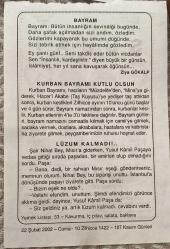 22 ŞUBAT 2002 - TAKVİM YAPRAĞI - DOĞUM GÜNÜ HEDİYESİ - BÜYÜK SAATLİ MAARİF TAKVİMİ - KURBAN BAYRAMI - ZİYA GÖKALP - LÜZUM KALMADI ADLI KISA YAZI