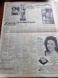 Hürriyet Gazetesi - 27 Mart 1956 - Amerika Bize Gıda Maddesi Hibe Ediyor - 14 Milyon Dolar Tutarındaki Yardımın Nakliye Masrafını Amerika Ödeyecek - Grace Kelly İzmir'e Geliyor - Seçim Kanununun Dar Bölge Usulüne Göre Tadili İstendi - Avrupa Asya Arasına Yapılacak Asma Köprü Çalışması - Osman Bölükbaşı'yı Bir Cumhuriyet Halk Partili İskenderun'da Omuzda Taşındı - Partiler Açıktaki 3 Mebusu Kapmak İçin Yarış Halinde - Bir Genç Kızın İhtirası Roman Pearl S. Buck Yazı Dizisi - Dedektif Nik'in Maceraları Çizgi Roman - Dünya Gazeteleri Ne Diyorlar - Mısır'da Bütün Siyasi Suçlar İçin Umumi Af İlan Ediliyor - Aşktan Kaçılmaz Aşk Ve Macera Romanı Çizen Faruk Geç - Pota Yazan Ethem İzzet Benice Yazı Dizisi - Oscarı Kazanan Yılın Artisti Anna Magnani - Tarihin En Büyük Vurgunu 10 Milyon Nasıl Çalındı Yazan Joseph F. Dınneen Yazı Dizisi - Adalar Güzeli Ve Film Yıldızı Ayten Çankaya Puro Tuvalet Sabunu Kullanıyor -  Ordu Takımı Lizbon'da Her Gün İdman Yapacak - Fatoş Çizgi Roman -  Yaşar Doğu