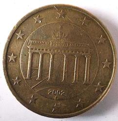 2002 ALMANYA 50 EURO CENT (F) ORİJİNAL ALTIN RENKLİ BAKIR ALAŞIMI MADENİ PARASI 2RRR1A NADİR