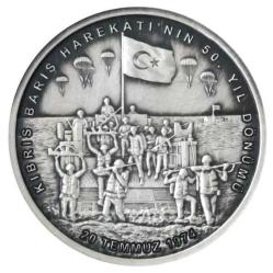 2024 Kıbrıs Barış Harekatı'nın 50. Yıl Dönümü (Okside Gümüş) Darphane Hatıra Parası ''SERTİFİKALIDIR'