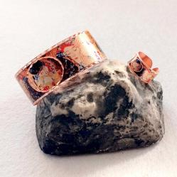 Bakır el işçilikli lüks bilezik  ve yüzük set -Gustav Klimt - The Kiss - Öpücük 1908