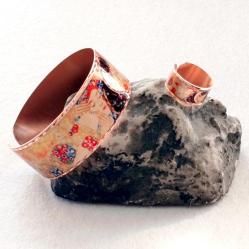 Bakır el işçilikli lüks bilezik  ve yüzük set -Gustav Klimt - The Kiss - Öpücük 1908