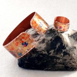 Bakır el işçilikli lüks bilezik  ve yüzük set -Gustav Klimt - The Kiss - Öpücük 1908