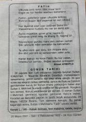 29 MAYIS 2001 - TAKVİM YAPRAĞI - DOĞUM GÜNÜ HEDİYESİ - BÜYÜK SAATLİ MAARİF TAKVİMİ - ATATÜRK - AHMET AYMUTLU - II.MEHMET'E FATİH ÜNVANININ VERİLMESİ