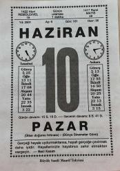 10 HAZİRAN 2001 - TAKVİM YAPRAĞI - DOĞUM GÜNÜ HEDİYESİ - BÜYÜK SAATLİ MAARİF TAKVİMİ - NACİ KASIM - DR.SUNA TANALTAY - YAZAR PİERRE LOTİ'NİN VEFATI - TELSİZLE İLK S.O.S. İMDAT SİNYALİ SLAVONİA ADLI GEMİDEN VERİLMİŞTİR - NE OLUR ? ADLI KISA YAZI