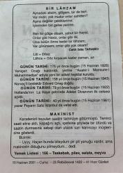 15 HAZİRAN 2001 - TAKVİM YAPRAĞI - DOĞUM GÜNÜ HEDİYESİ - BÜYÜK SAATLİ MAARİF TAKVİMİ - NACİ KASIM - CAHİT SITKI TARANCI - YENİÇERİ OCAĞI KALDIRILDI - NORVEÇ'Lİ BESTEKAR EDVARD GRİEG DOĞDU - HOLLANDA'NIN LA HAYE ŞEHRİNDE ADALET DİVANININ İLK CELSESİ AÇILDI - YAZAR PEYAMİ SAFA VEFAT ETTİ - MAKİNİST