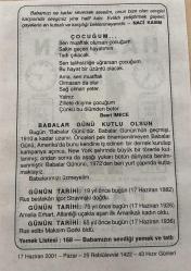 17 HAZİRAN 2001 - TAKVİM YAPRAĞI - DOĞUM GÜNÜ HEDİYESİ - BÜYÜK SAATLİ MAARİF TAKVİMİ - HZ.MUHAMMED - NACİ KASIM - BASRİ İMECE - BABALAR GÜNÜ KUTLU OLSUN - RUS BESTEKARI İGOR STRAVİNSKİ DOĞDU - AMELİA ERHART ATLANTİĞİ UÇAKLA AŞAN İLK KADIN PİLOT - RUS YAZAR MAKSİM GORKİ'NİN VEFATI