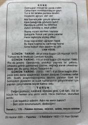 25 HAZİRAN 2001 - TAKVİM YAPRAĞI - DOĞUM GÜNÜ HEDİYESİ - BÜYÜK SAATLİ MAARİF TAKVİMİ - FİRDEVSİ - CAN YÜCEL - İLK MATBUAT CEMİYETİ KURULDU - ARTURO TOSCANİNİ - DENİZ ARAŞTIRMACISI KAPTAN JACQUES COUSTEAU'NUN VFEATI - TORUN ADLI KISA YAZI