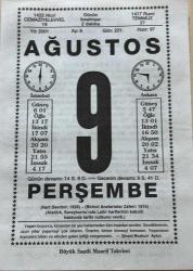 9 AĞUSTOS 2001 - TAKVİM YAPRAĞI - DOĞUM GÜNÜ HEDİYESİ - BÜYÜK SAATLİ MAARİF TAKVİMİ - ŞİNASİ BOZKURT AYKIN - İLHAN DEMİRASLAN - MUSTAFA KEMAL ATATÜRK - LATİN ALFABESİNİN KABULÜ