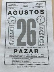 26 AĞUSTOS 2001 - TAKVİM YAPRAĞI - DOĞUM GÜNÜ HEDİYESİ - BÜYÜK SAATLİ MAARİF TAKVİMİ - MEHMET EMİN YURDAKUL - RECAİZADE ERCÜMENT EKREM - MUSATAFA KEMAL ATATÜRK -  BÜYÜK TAARRUZ'UN BAŞLANGICI - MALAZGİRT ZAFERİ KAZANILDI - TÜRKİYE'NİN İLK SEERAMİK SANATÇISI FÜREYA KORAL VEFAT ETTİ - İZMİR FUARI AÇILDI