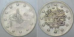 V. MEHMED REŞAD GÜMÜŞ 2 KURUŞ 1327/1. KOSTANTİNİYYE DARBI.  OSMANLI İMPARATORLUĞU.