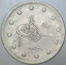 V. MEHMED REŞAD GÜMÜŞ 2 KURUŞ 1327/1. KOSTANTİNİYYE DARBI.  OSMANLI İMPARATORLUĞU.