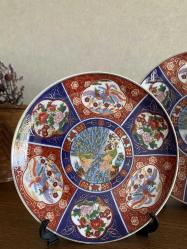 Vintage Japon Imari El Boyama Porselen Duvar Tabakları 3'lü Set