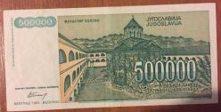YUGOSLAVYA  500 000  DİNAR 1993 ÇOK  TEMİZ KAĞIT  PARA
