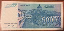YUGOSLAVYA  5 000  DİNAR 1994 ÇOK  TEMİZ KAĞIT  PARA