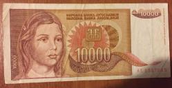 YUGOSLAVYA  10 000  DİNAR 1992 ÇOK  TEMİZ KAĞIT  PARA