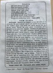 7 EKİM 2001 - TAKVİM YAPRAĞI - DOĞUM GÜNÜ HEDİYESİ - BÜYÜK SAATLİ MAARİF TAKVİMİ - HZ.MUHAMMED - YETKİN ARÖZ - EKİM AYINDA; BAHÇIVANLIK, ÇİÇEKLER, SEBZELER, MEYVALAR, AHIR VE KÜMES