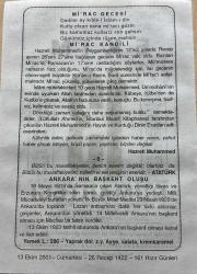 13 EKİM 2001 - TAKVİM YAPRAĞI - DOĞUM GÜNÜ HEDİYESİ - BÜYÜK SAATLİ MAARİF TAKVİMİ - HZ.MUHAMMED - Mİ'RAC GECESİ - ATATÜRK - ANKARA'NIN BAŞKENT OLUŞU