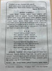 31 EKİM 2001 - TAKVİM YAPRAĞI - DOĞUM GÜNÜ HEDİYESİ - BÜYÜK SAATLİ MAARİF TAKVİMİ - HZ.MUHAMMED - BERAT KANDİLİ - FEVZİ HALICI - SADRAZAM KÖPRÜLÜ MEHMET PAŞA VEFAT ETTİ