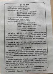 12 KASIM 2001 - TAKVİM YAPRAĞI - DOĞUM GÜNÜ HEDİYESİ - BÜYÜK SAATLİ MAARİF TAKVİMİ - TUFAN ERDOĞAN - GÜLTEKİN SAMANOĞLU - DÜZCE DEPREMİ - HEYKELTRAŞ AUGUSTE RODİN DOĞDU - YALNIZLIK ADLI KISA YAZI