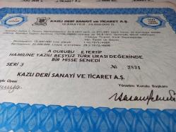 1971 KAZLI DERİ SANAYİ VE TİCARET A.Ş. HİSSE SENEDİ...