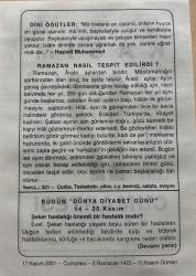 17 KASIM 2001 - TAKVİM YAPRAĞI - DOĞUM GÜNÜ HEDİYESİ - BÜYÜK SAATLİ MAARİF TAKVİMİ - MUSTAFA KEMAL ATATÜRK - HZ.MUHAMMED - RAMAZAN NASIL TESPİT EDİLİRDİ - DÜNYA DİYABET GÜNÜ