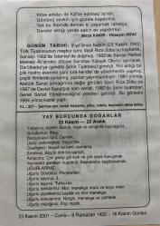 23 KASIM 2001 - TAKVİM YAPRAĞI - DOĞUM GÜNÜ HEDİYESİ - BÜYÜK SAATLİ MAARİF TAKVİMİ - VOLTAİRE - HÜSEYİN RİFAT - TÜRK TİYATROSUNUN MEŞHUR İSMİ VASFİ RIZA ZOBU VEFAT ETTİ - YAY BURCUNDA DOĞANLAR