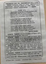 24 KASIM 2001 - TAKVİM YAPRAĞI - DOĞUM GÜNÜ HEDİYESİ - BÜYÜK SAATLİ MAARİF TAKVİMİ - MUSTAFA KEMAL ATATÜRK - ÖĞRETMENLER GÜNÜ - MAHMUT YILMAZ - İLK MİZAH DERGİSİ DİYOJEN YAYINLANDI - SOYADI KANUNUNUN ÇIKMASI - AHMET İHSAN BAHÇIVANGİL VEFAT ETTİ - ÇEMBELLİTAŞ TURŞUCUSU METİN GÖKYILDIZ VEFAT ETTİ