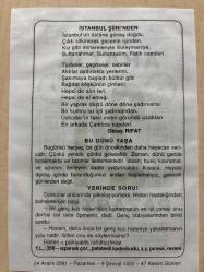 24 ARALIK 2001 - TAKVİM YAPRAĞI - DOĞUM GÜNÜ HEDİYESİ - BÜYÜK SAATLİ MAARİF TAKVİMİ - FUAT BAYRAMOĞLU - OKTAY FIRAT - BUGÜN YAŞA ADLI YAZI - YERİNDE SORU ADLI YAZI
