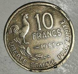 FRANSA 1951  10 FRANK