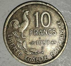 FRANSA 1951  10 FRANK