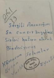 Bir bahçede önlerinde saksı ile gülümseyerek poz veren iki kücük çocuk fotoğrafı. Sevgili amcacığım şu cansız hayalimizi sizlere hatıra olarak gönderiyoruz-Kamuran,Ercan-Selamlar .ORJİNAL SİYAH & BEYAZ 13x7cm EBADINDA - 1940'LAR, 1950'LER, 1960'LAR ve 1970'LER