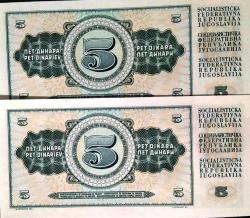 Yugoslavya 5 Dinar 1968 ÇİL Çil (SERİ Takipli) (X-81)