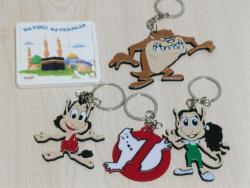 Hugo ve eşi hayalet Tazmanya canavarı anahtarlık süs set. Kabe görselli mini kaydırmalı sürgülü plastik puzzle yapboz oyuncak koleksiyon nostalji tasarım dekor reklam promosyon hediye