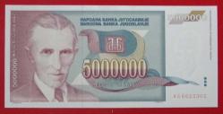YUGOSLAVYA=1993 5000000 Dinar  P-121    ÇİL'