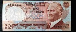 6.Emisyon 20 Türk lirası ÇİL kağıt para  Seri I 62 3 54 54 42 - KAYIK BASKI-  (5)