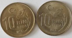 Türkiye Cumhuriyet 1997 Yılı  10 Bin  Lira/ İnce Pul  /Ters Düz/ Takım     8181